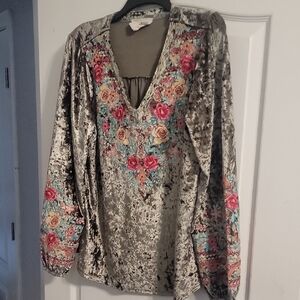 Savanna Jane Floral Embroidered Velvet Blouse